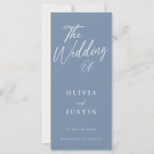 Modern Dusty Blue Script bruiloft programma (Voorkant)