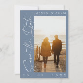 Modern Dusty Blue Script Photo Wedding Save The Date (Voorkant)