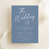 Modern Dusty Blue Script Wedding Kaart