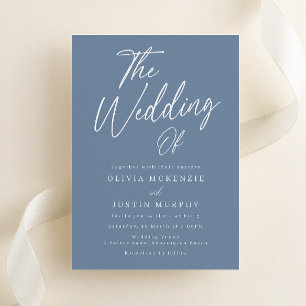 Modern Dusty Blue Script Wedding Kaart