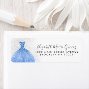 Modern Dusty Blue Silver Glitter Gown Quinceanera Etiket