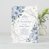 Modern Dusty Blue Silver Quinceañera Kaart (Staand voorkant)