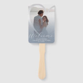 Modern Dusty Blue & Silver White bruiloft programm Handwaaier (Voorkant)