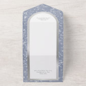 Modern Dusty Blue & Snow Silver Foil Geen Diner All In One Uitnodiging (Buitenkant)
