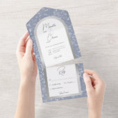 Modern Dusty Blue & Snow Silver Foil Geen Diner All In One Uitnodiging (Afscheurbaar)