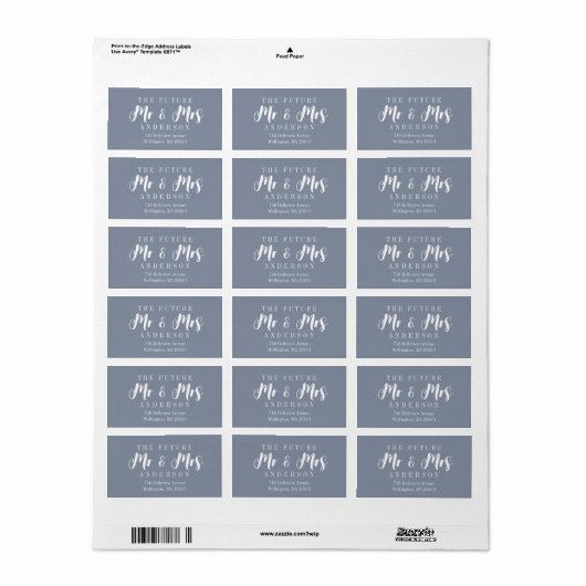 Modern Dusty Blue The Future Mr en Mrs Script Etiket (Full Sheet)