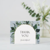 Modern Dusty BLue Waterverf groen dank u Briefkaart (Staand voorkant)