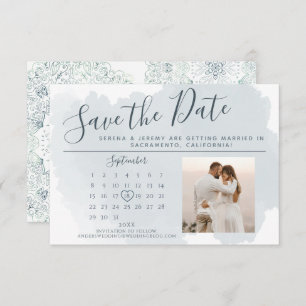 Modern Dusty Blue Waterverf Wedding Calendar Save The Date