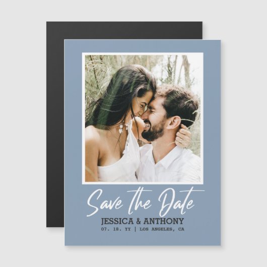 Modern Dusty Blue Wedding Magnetic Invitation (Voorkant / Achterkant)