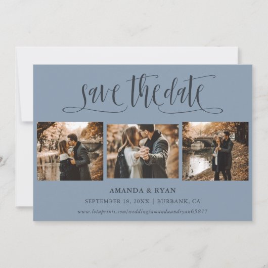 Modern Dusty Blue Wedding Photo Save the Date (Voorkant)