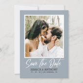 Modern Dusty Blue Wedding | QR-code Opslaan datum Kaart (Voorkant)
