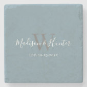 Modern Dusty Blue Wedding Script Monogram Stenen Onderzetter (Voorkant)