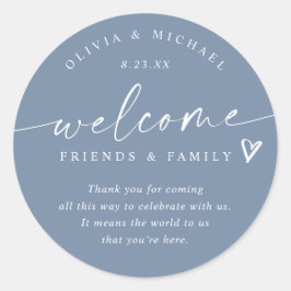 Modern Dusty Blue Wedding Welcome Hotel Bag Ronde Sticker