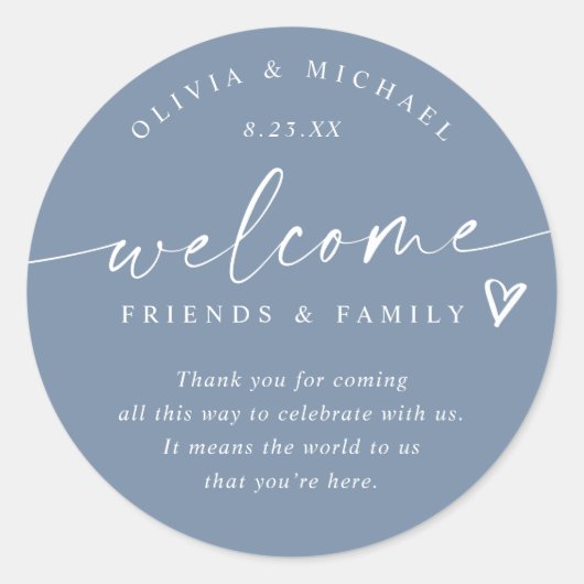 Modern Dusty Blue Wedding Welcome Hotel Bag Ronde Sticker (Voorkant)