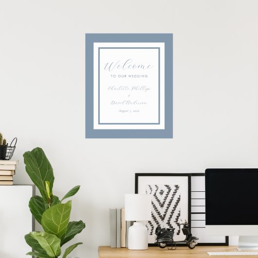 Modern Dusty Blue Wedding Welcome Sign Poster (Thuiskantoor)