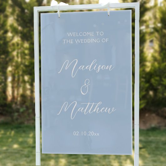 Modern Dusty Blue Wedding Welkom Acryl Bord
