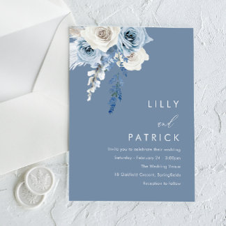 Modern Dusty Blue & White Floral Wedding Acryl Uitnodigingen