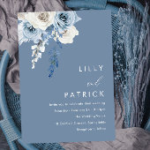Modern Dusty Blue & White Floral Wedding Kaart