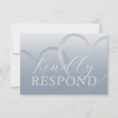 Modern Dusty Blue & White Heart RSVP Bruiloft Kaartje (Voorkant)