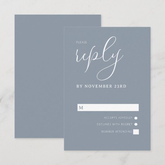 Modern Dusty Blue & White Simple Wedding RSVP Kaartje (Voorkant / Achterkant)