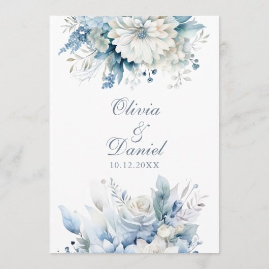 Modern Dusty Blue Wildflower huwelijksprogramma Programma (Voorkant)