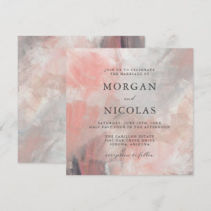 Modern Dusty Coral Abstract Brush Strokes Wedding Kaart