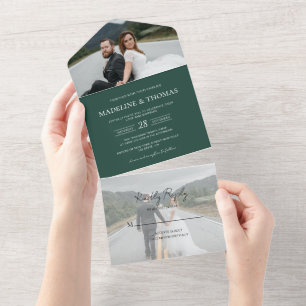 Modern Dusty Green 2 Foto RSVP Wedding All In One Uitnodiging