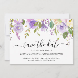 Modern Dusty Paars Violet Peony Floral Wedding Save The Date