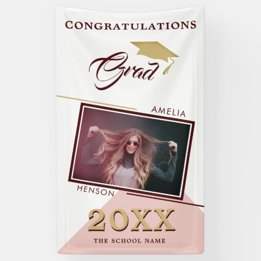 Modern Dusty Pink Afstuderen Fotogradatie Partij Spandoek (Verticaal)