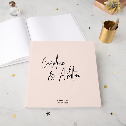 Modern | dusty pink | bold names  guest book gastenboek (Voorkant open)
