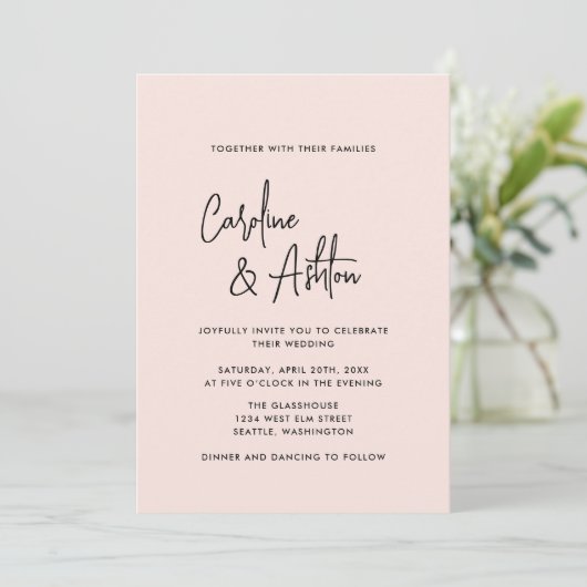 Modern | dusty pink | bold names wedding invitatio save the date (Staand voorkant)