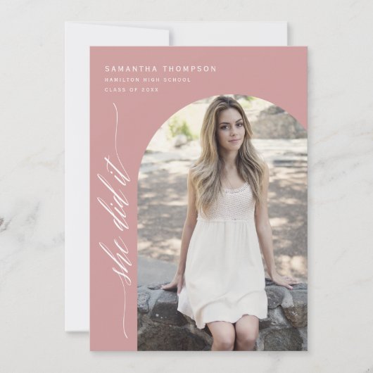 Modern Dusty Pink deed het Afstuderen Foto Kaart (Voorkant)