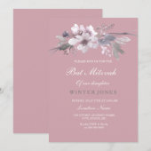 Modern Dusty Pink Floral Bat Mitzvah Kaart (Voorkant / Achterkant)