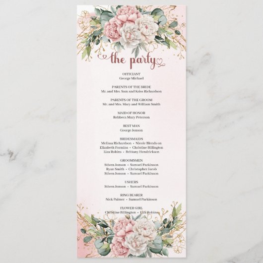 Modern Dusty Pink Flowers Greenery Wedding Program Programma (Achterkant)