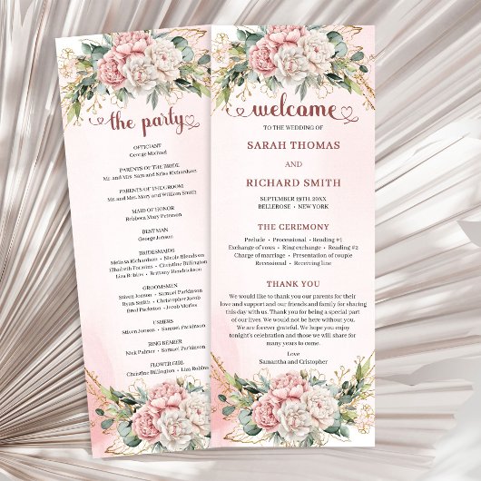 Modern Dusty Pink Flowers Greenery Wedding Program Programma