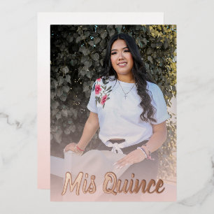 Modern Dusty Pink Rose Gold Quinceanera Folie Uitnodiging