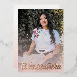 Modern Dusty Pink Rose Gold Quinceanera Folie Uitnodiging