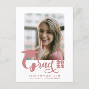 Modern Dusty Pink Script Trendy Photo Afstuderen Uitnodiging Briefkaart