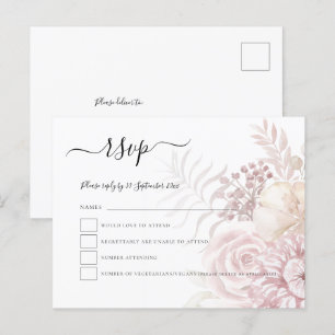 Modern Dusty Pink Tinted Florals Bruiloft RSVP Uitnodiging Briefkaart