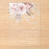 Modern Dusty Roos & Blush Roos Wedding Acryl Uitnodigingen (Voorkant)