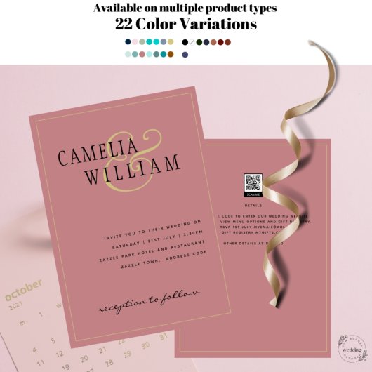 Modern Dusty Roos Pink Wedding Invitation Kaart