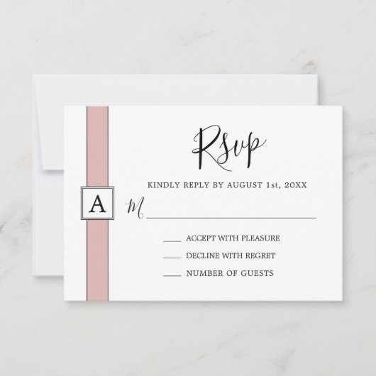Modern Dusty Roos Roze Monogram Bruiloft RSVP Kaartje (Voorkant)