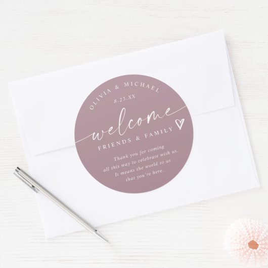 Modern Dusty Rose Wedding Welcome Hotel Bag Ronde Sticker (Envelop)