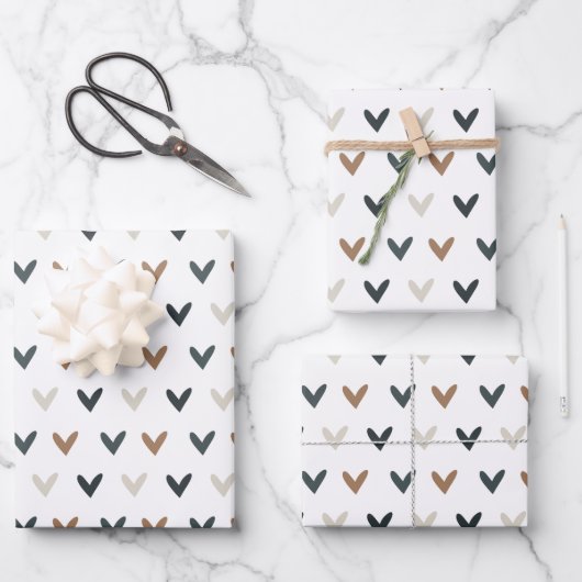 Modern Earth Tone Heart Pattern Inpakpapier Vel (Voorkant)