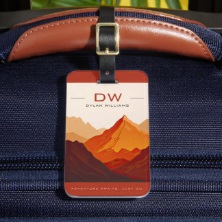 Modern Earth Tone Mountains Avontuur Monogram Bagagelabel