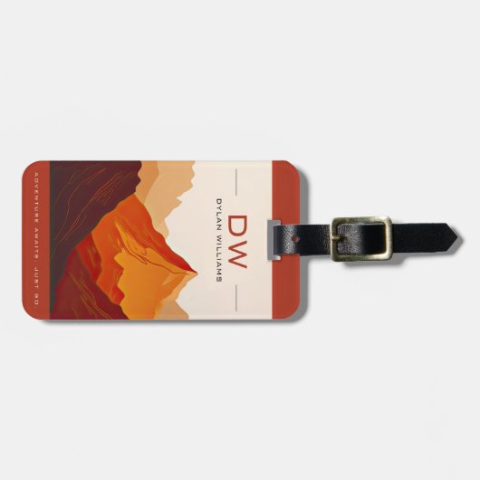 Modern Earth Tone Mountains Avontuur Monogram Bagagelabel (Voorkant horizontaal)