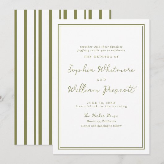 Modern Earthy Olive Green Wedding Invitation (Devant / Derrière)