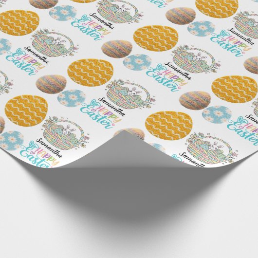 Modern Easter Eggs Pattern Customized Name  Cadeaupapier (Hoek)