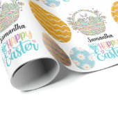 Modern Easter Eggs Pattern Customized Name Cadeaupapier (Rol Hoek)