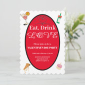 Modern Eat Drink Liefde Valentijnsdag Harten Kaart (Staand voorkant)